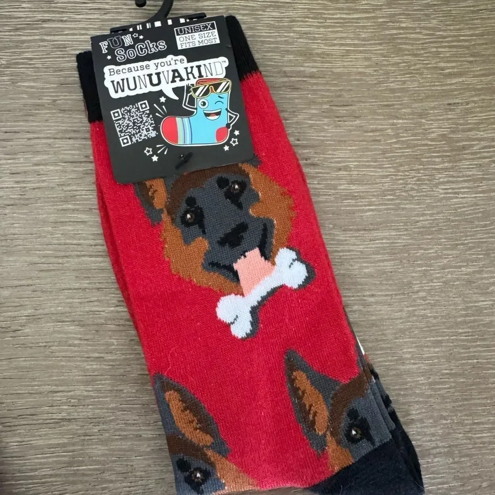 German Shepherd Dog Face Wunuvakind Red Fun Socks
